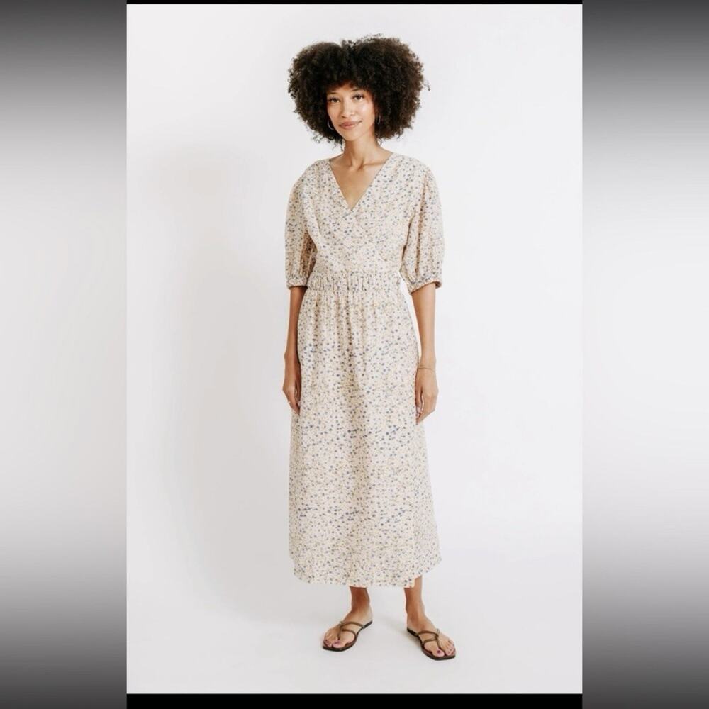 Mirth Krabi Crossover Cotton Silk Blend Dress in Champagne Size XS